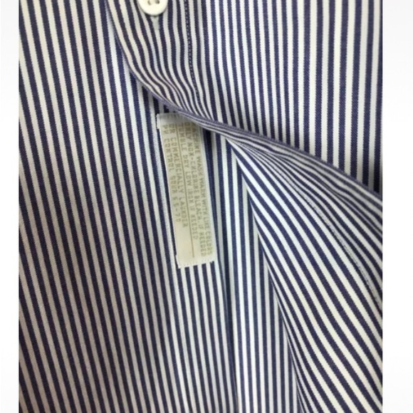 NORDSTROM MENS LONG SLEEVE BUTTON DOWN SHIRT BLUE PINSTRIPE 17x36 100% COTTON - Picture 5 of 7